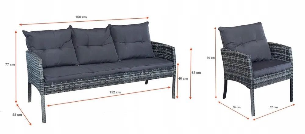 Komplet meble ogrodowe / Narożnik+fotele+pufy /Technorattan/ 7 osobowy