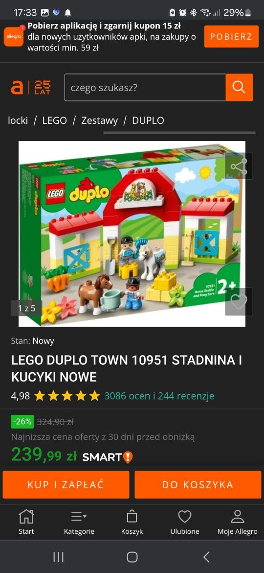 Lego Duplo stajnia, pudełko z serduszkiem+ grati