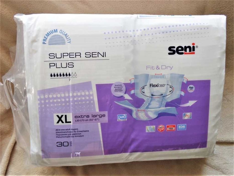 Seni Super Plus, pieluchomajtki, medium 75-110 cm, 30 sztuk