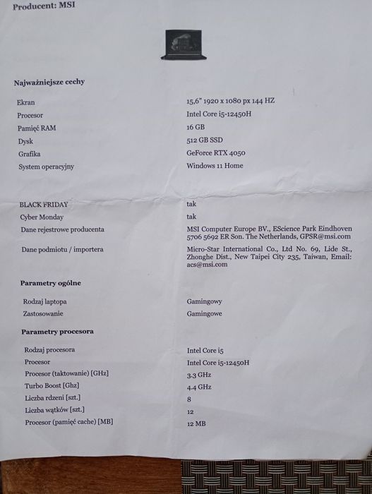 Laptop gamingowy do grania, bardzo wydajny, energooszczędny, nowy