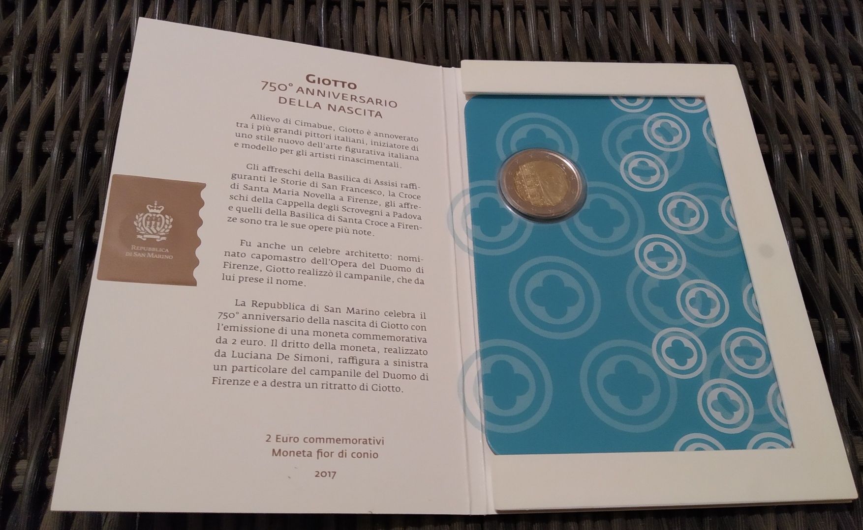 Moeda 750 anos do Nascimento de Giotto de 2017 São Marino