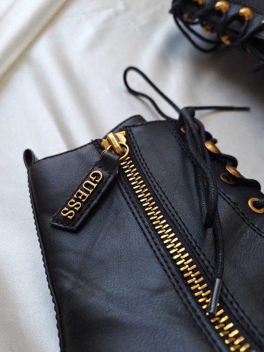 GUESS Czarne Botki Sznurowane na Platformie, trapery, guess buty zima