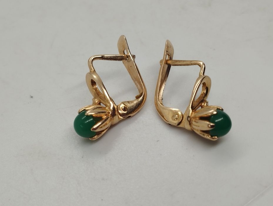 Золотые сережки СССР с хризопразом 3.67 грамма