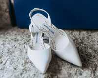 Sapatos de casamento | White Satin Slingback Pumps 50mm