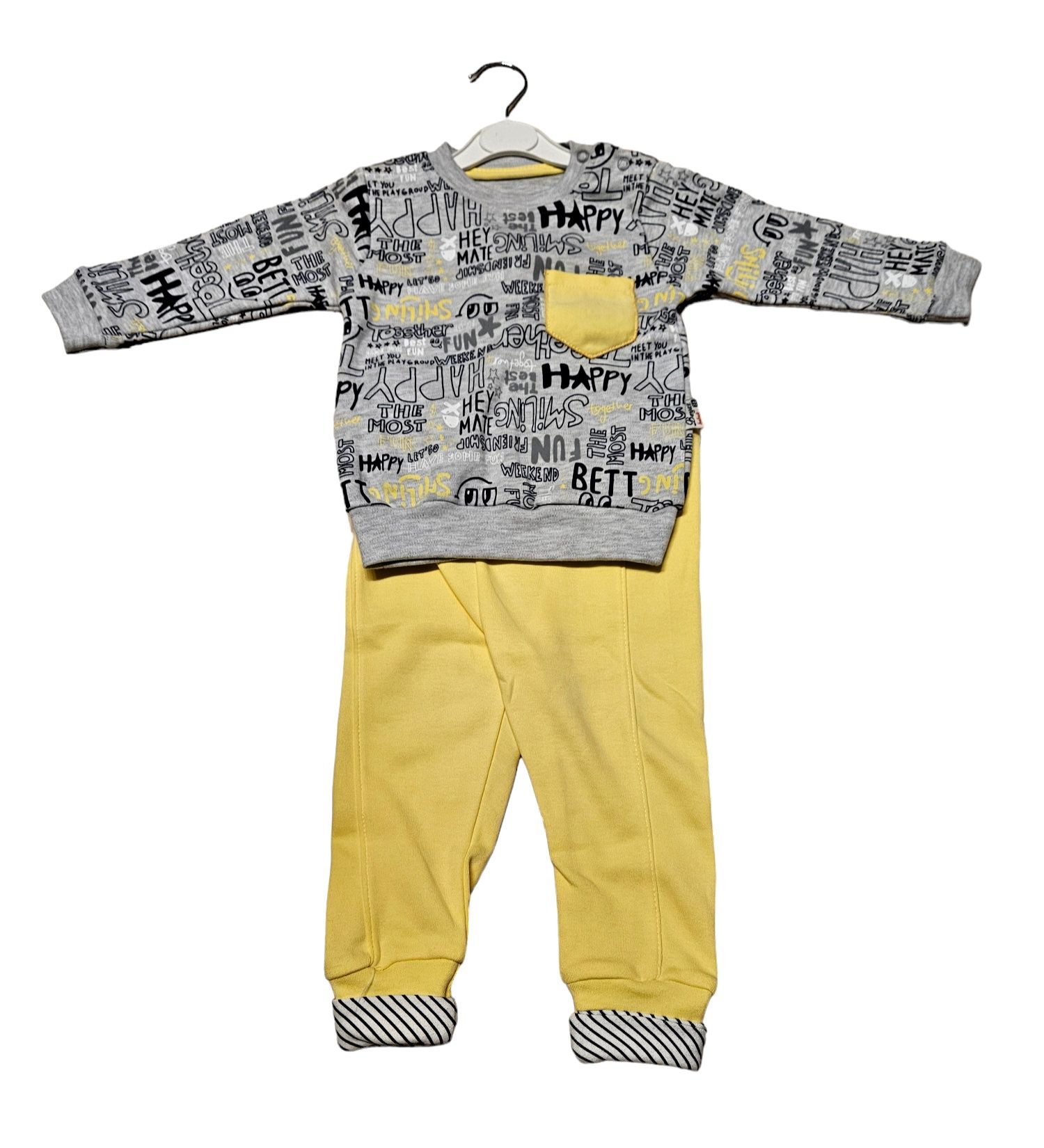 Bawełniany komplet x2, Kaftanik/Bluza+Spodnie, szary, żółty, 86