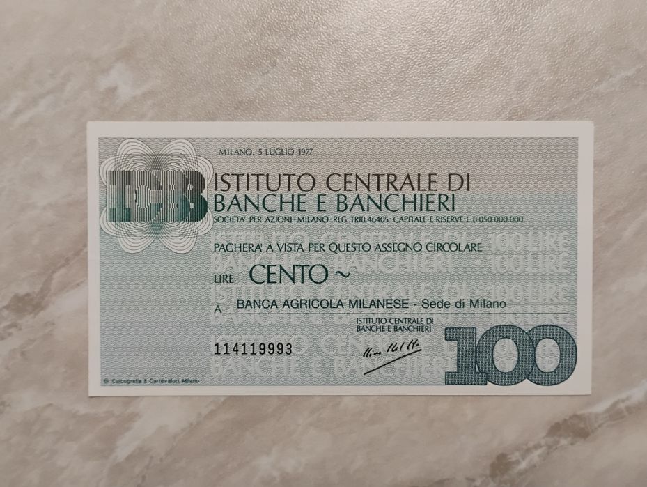Banknot Włochy - 100 lirów z 1977 r. -miniczek-