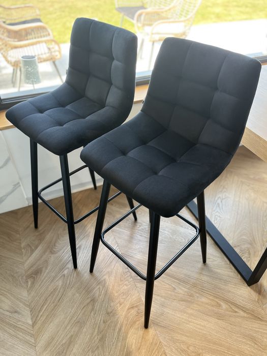 2szt Krzesło wysokie barowe hoker czarny tapicerowany