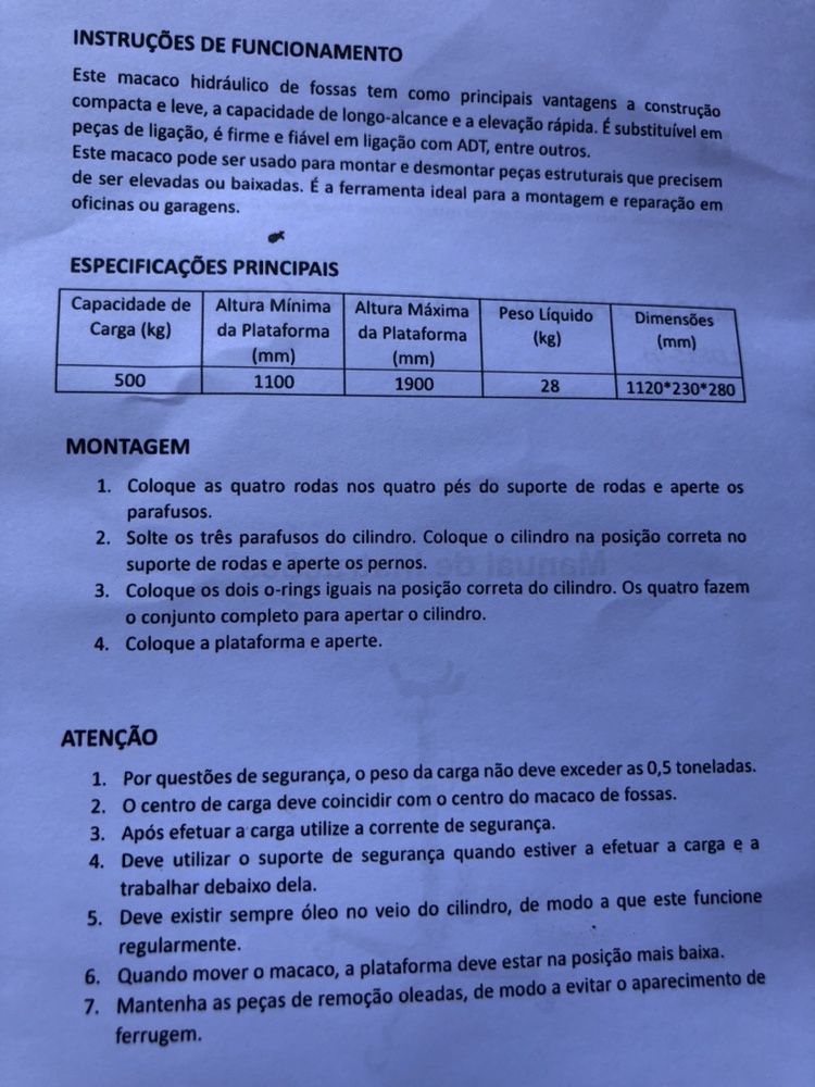 Macaco hidraulico de fossa