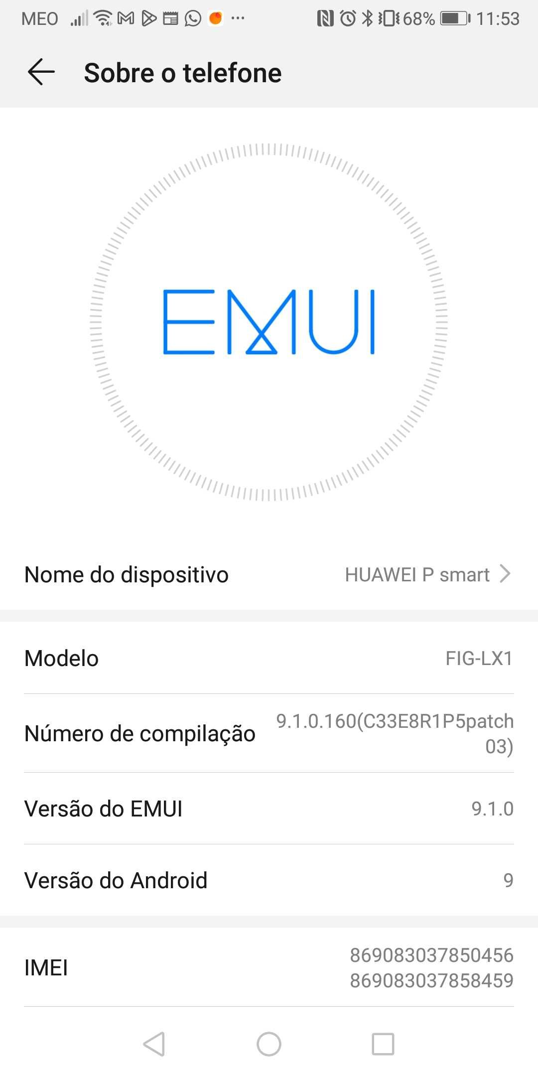Huawei P smart dourado branco