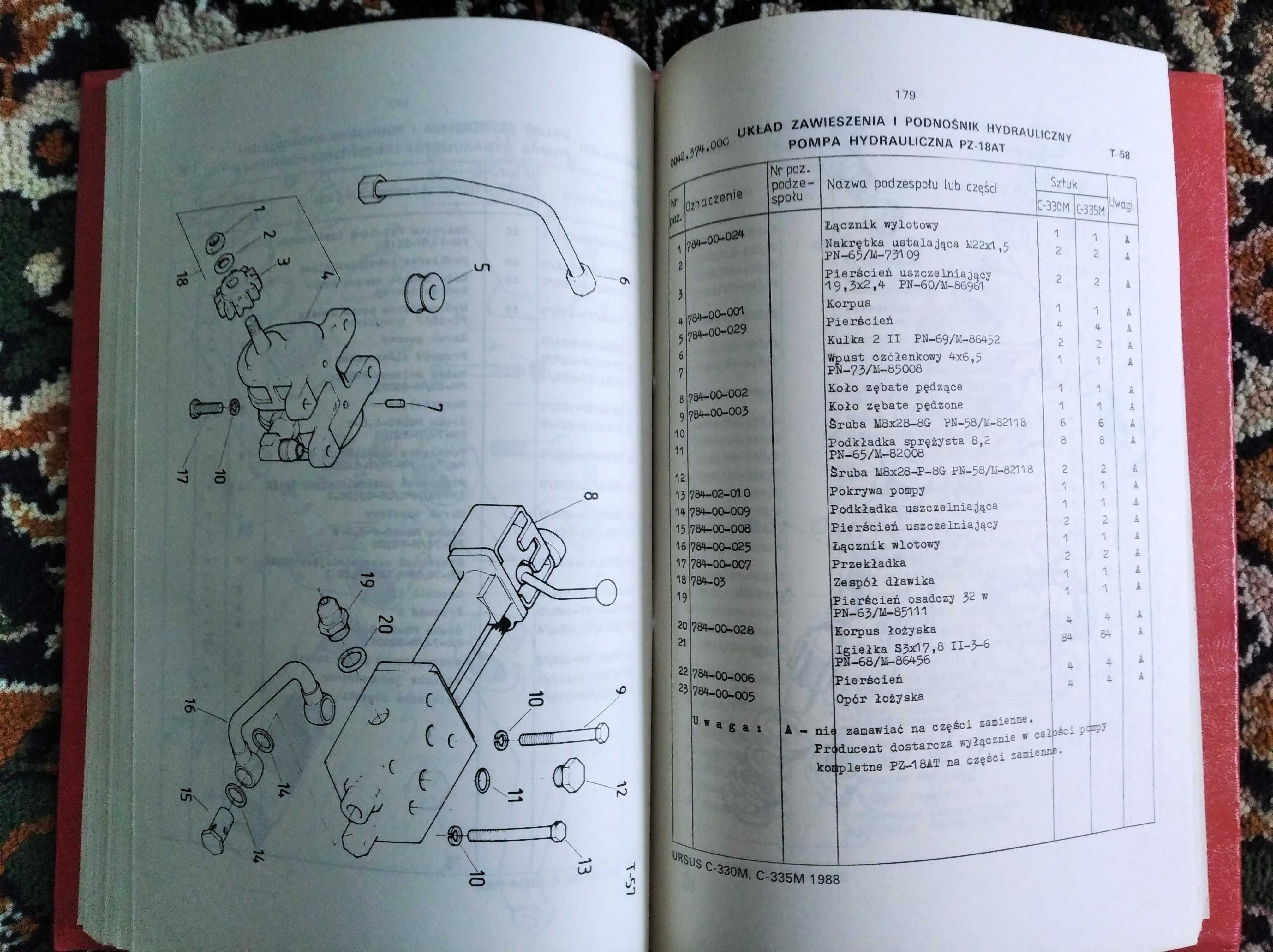 Ursus C 330M, C 335M katalog części oryginał wydanie z roku 1988