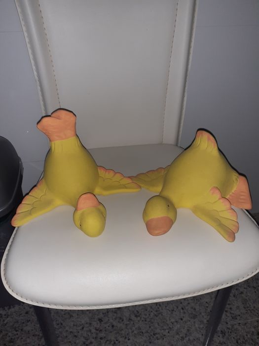 Decoração 2 patos em barro tamanho médio
