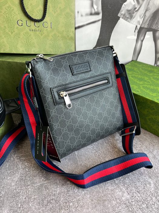 Сумка мессенджер чоловіча Gucci Гуччи гучі GG мужская чорна шкіряна LV