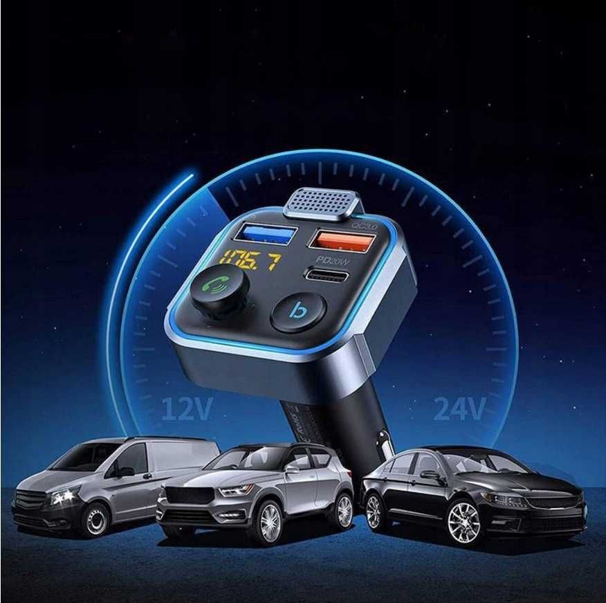 TRANSMITER FM samochodowy BLUETOOTH zestaw głosnomówiący ładowarka