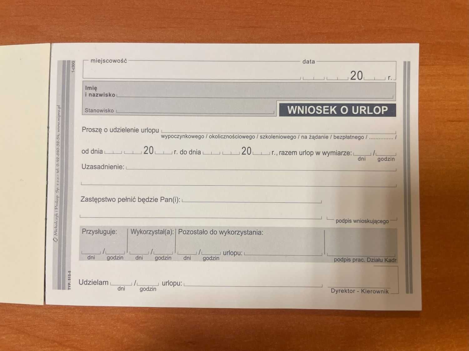 Druki Wniosek o urlop