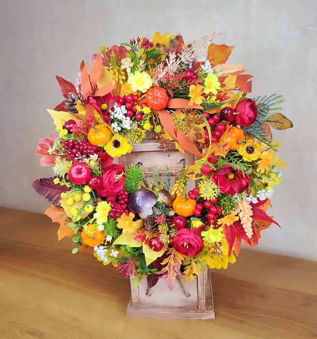 Осінній вінок на двері купити Осіння композиція на стіл декор гарбуз