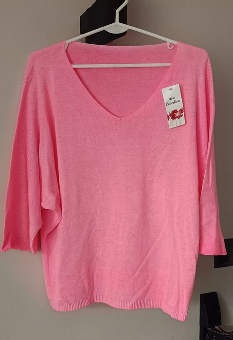 Sweterek nietoperz neon róż NOWY z metką