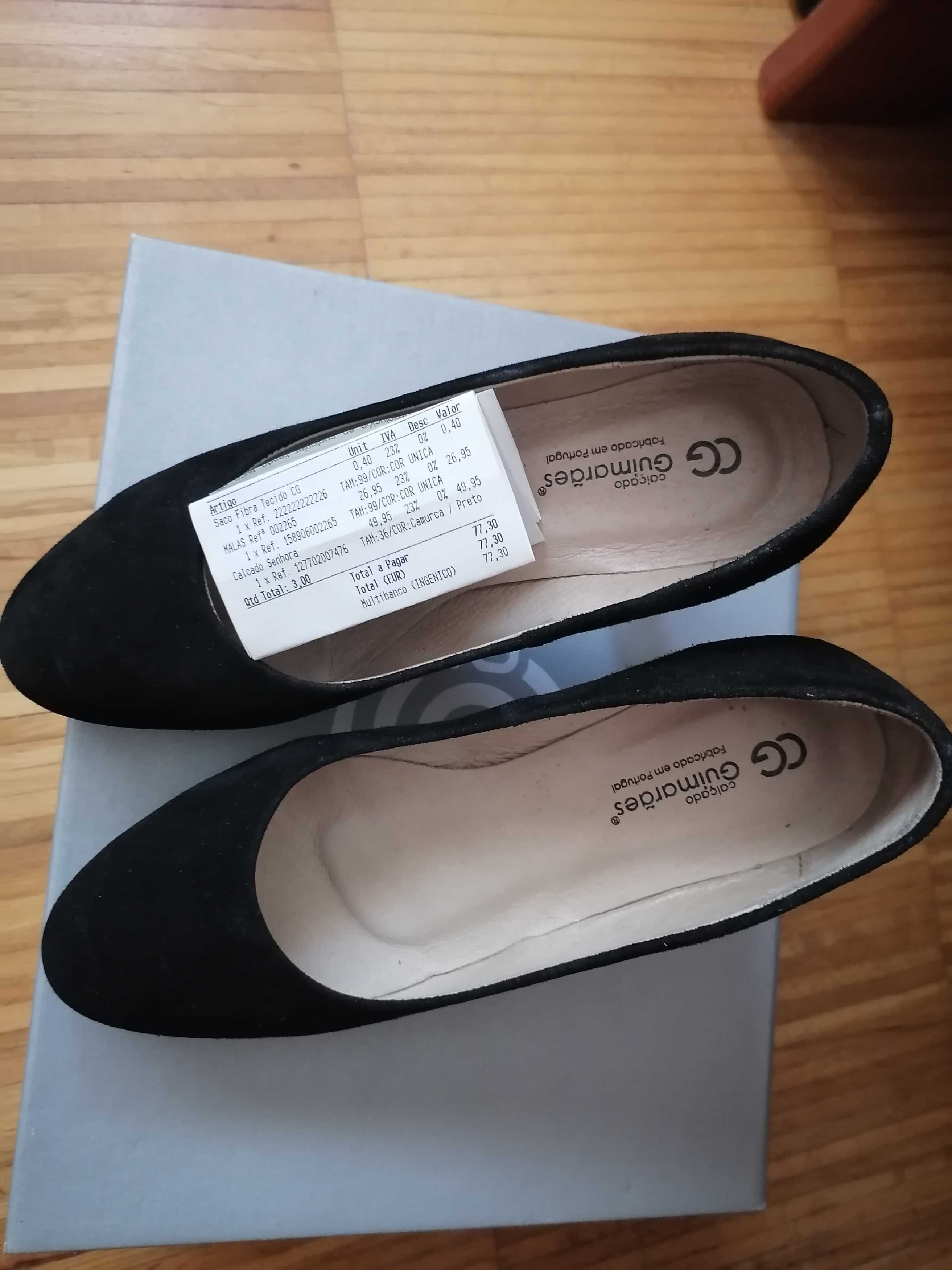 Sapatos camurça pretos, tacão alto, novos, tam 36, Guimarães