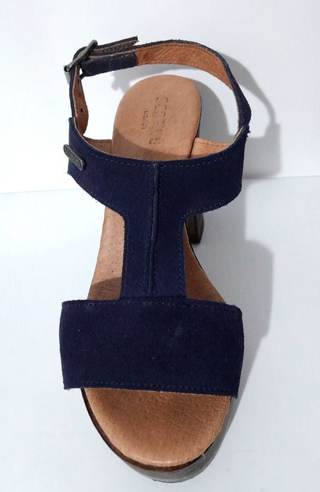 Sandálias azuis compensadas em pele e madeira Seaside nº 36