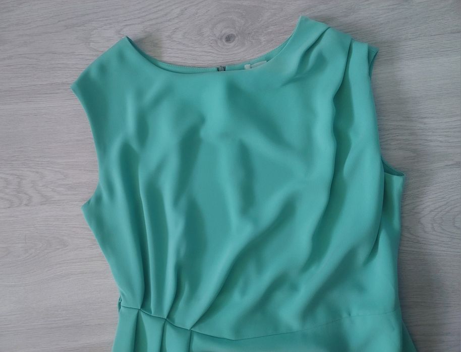 XL sukienka damska mgiełka marszczenia zwiewna zielona miętowa