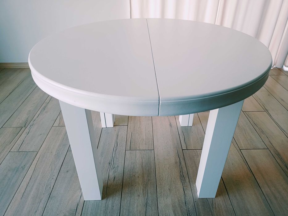 Stół okrągły biały 110cm x 310cm  rozkładany 8 Nóg lakierowany
