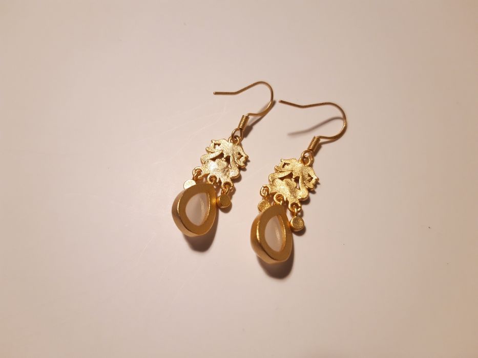 Brincos de imitação de estilo clássico chinês, com pedra tipo jade