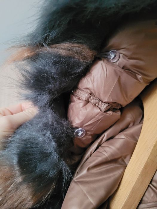 Zimowa dwustronna kurtka oversize M grafitowo beżowa nowa futerko