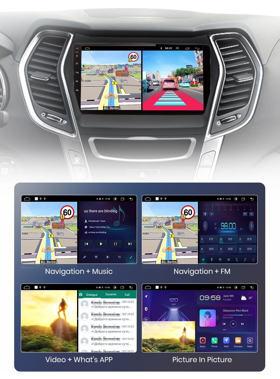 Rádio 9" Android Hyundai Santa Fe 3 Ix45 de 2013-16 Carplay GPS Wi-Fi