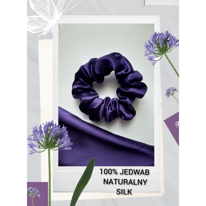 Fioletowa gumka do włosów scrunchie jedwab naturalny pure silk
