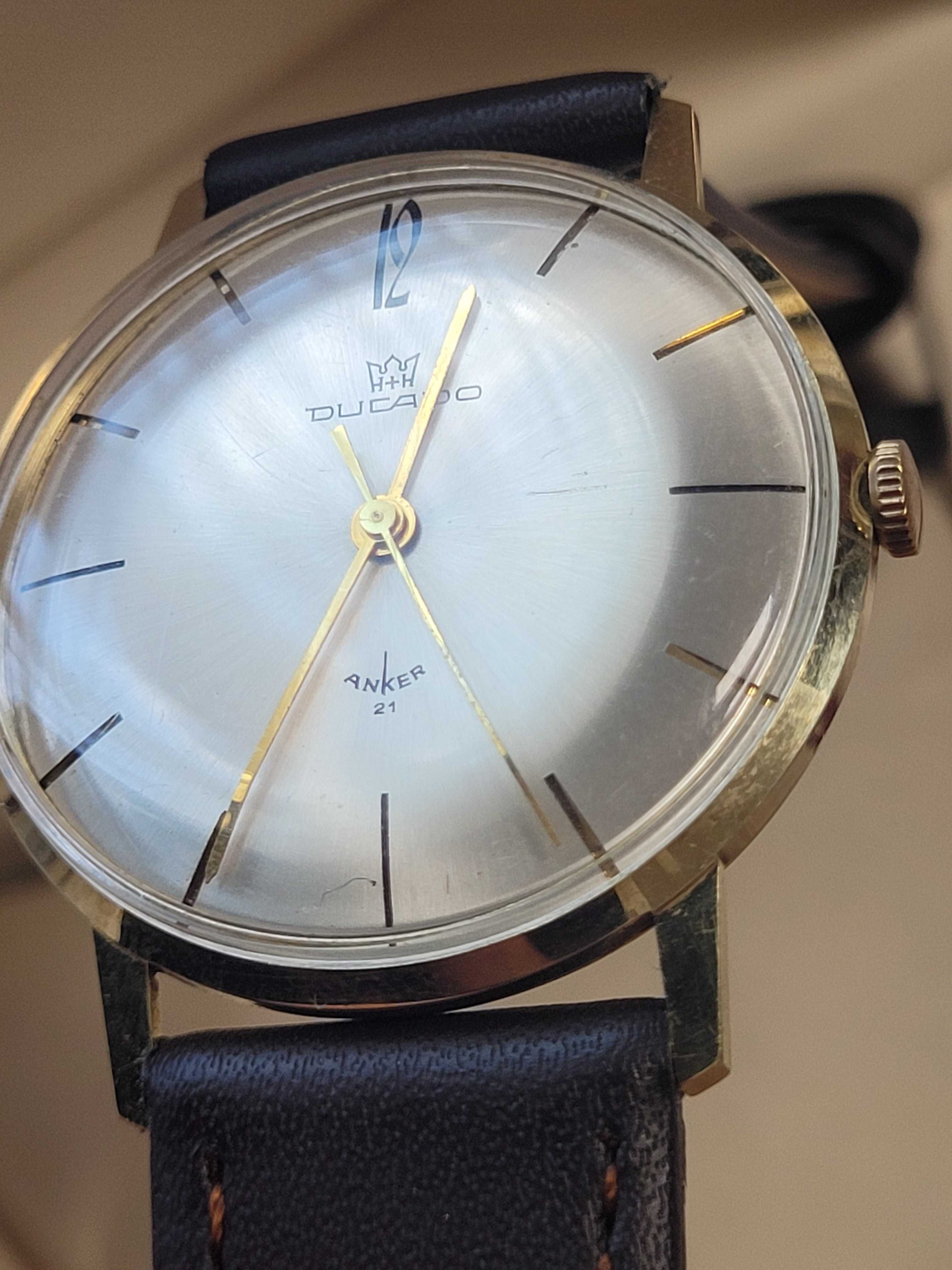 Piękny męski złoty zegarek Ducado Anker 21 kamieni 14k 0585