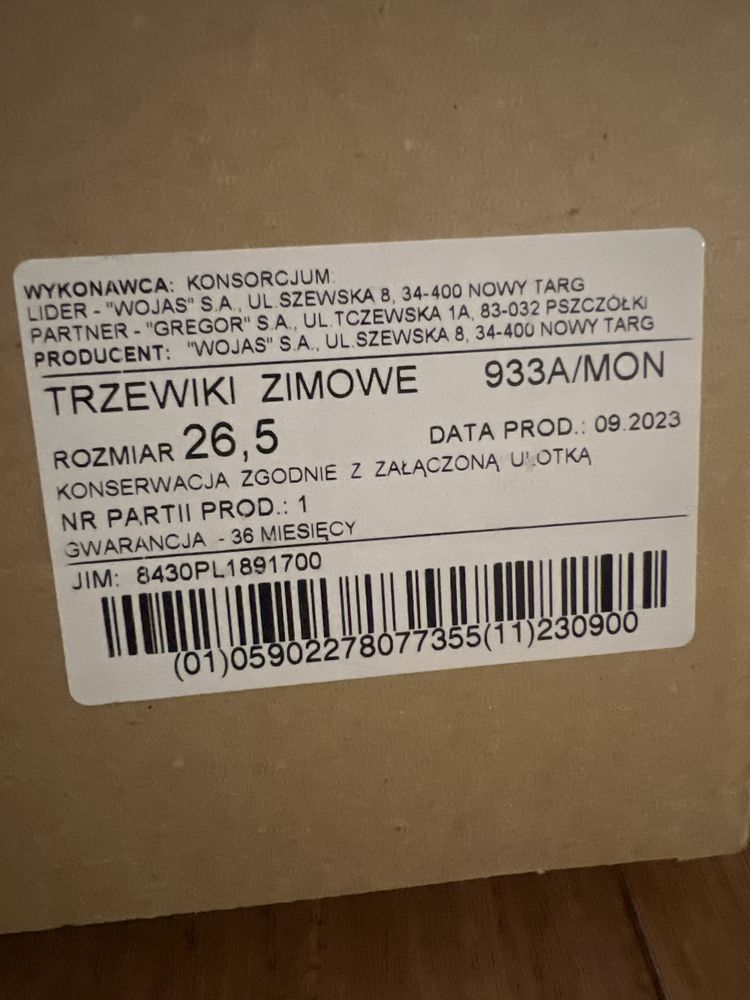 Trzewiki buty zimowe MON r. 26.5