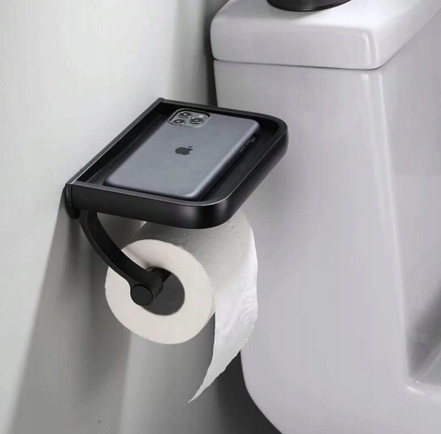 Uchwyt na papier toaletowy z półką LOFT WC czarny