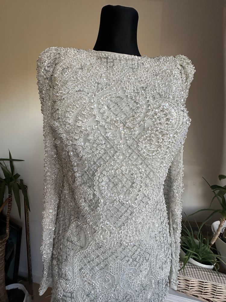 Cekinowa sukienka mini m 38 asos rochie perełki przezroczyste