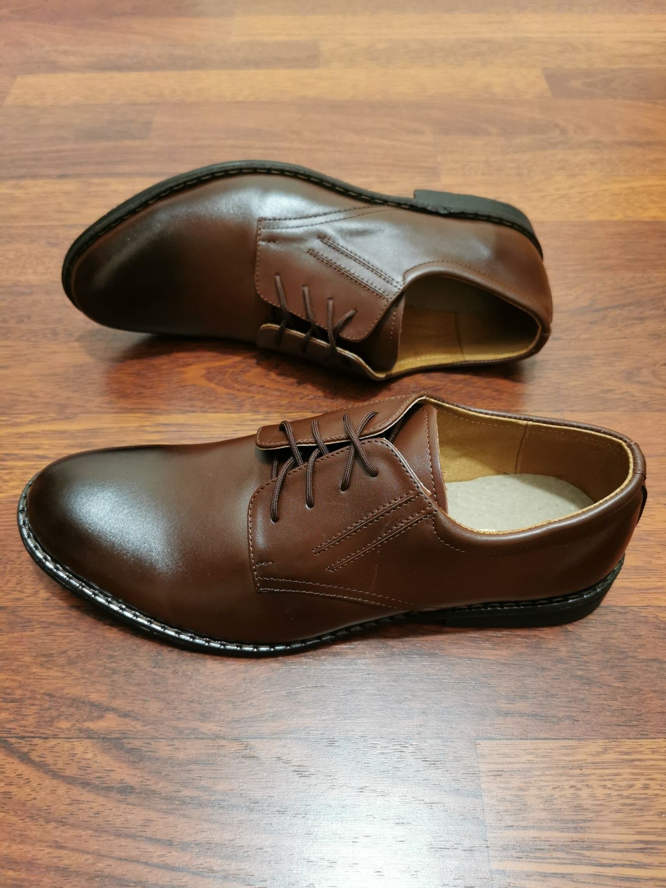 Eleganckie Tęgie Skórzane Wizytowe Półbuty Męskie DW Brąz
