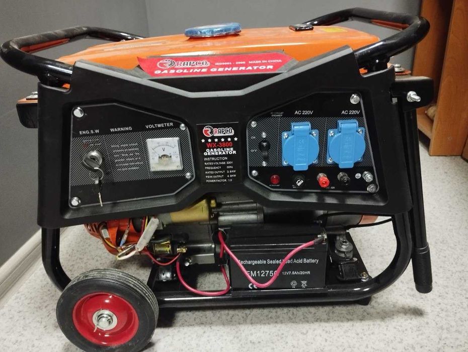 Бензиновий генератор 4 кВт Мідь, АКБ, на колесах, Бензогенератор Rapco