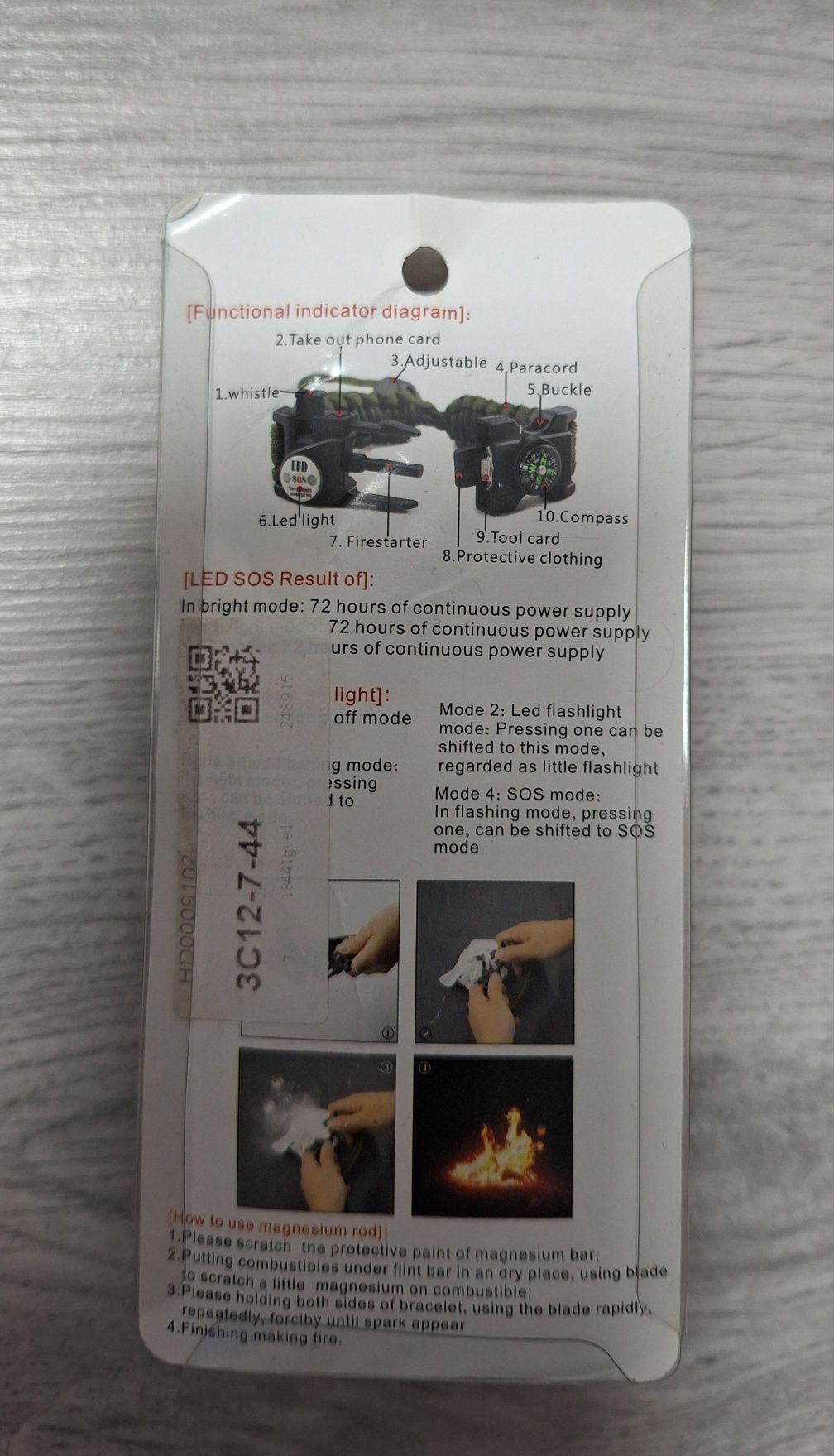 bransoletka survivalowa 20in1 kompas,sos Led, tool card,gwizdek i inne