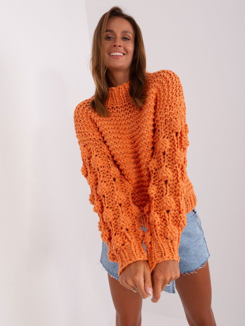 Sweter oversize pomarańczowy gruby splot