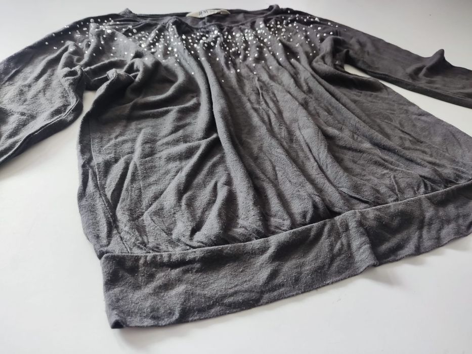 146/152 H&M Bluzka koszulka krótka ze srebrnymi dżetami rękaw ¾