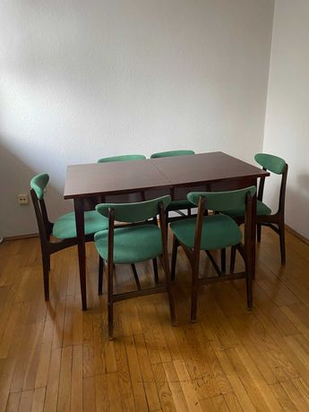 Komplet w stylu vintage stół i 6 krzeseł PRL Hałas