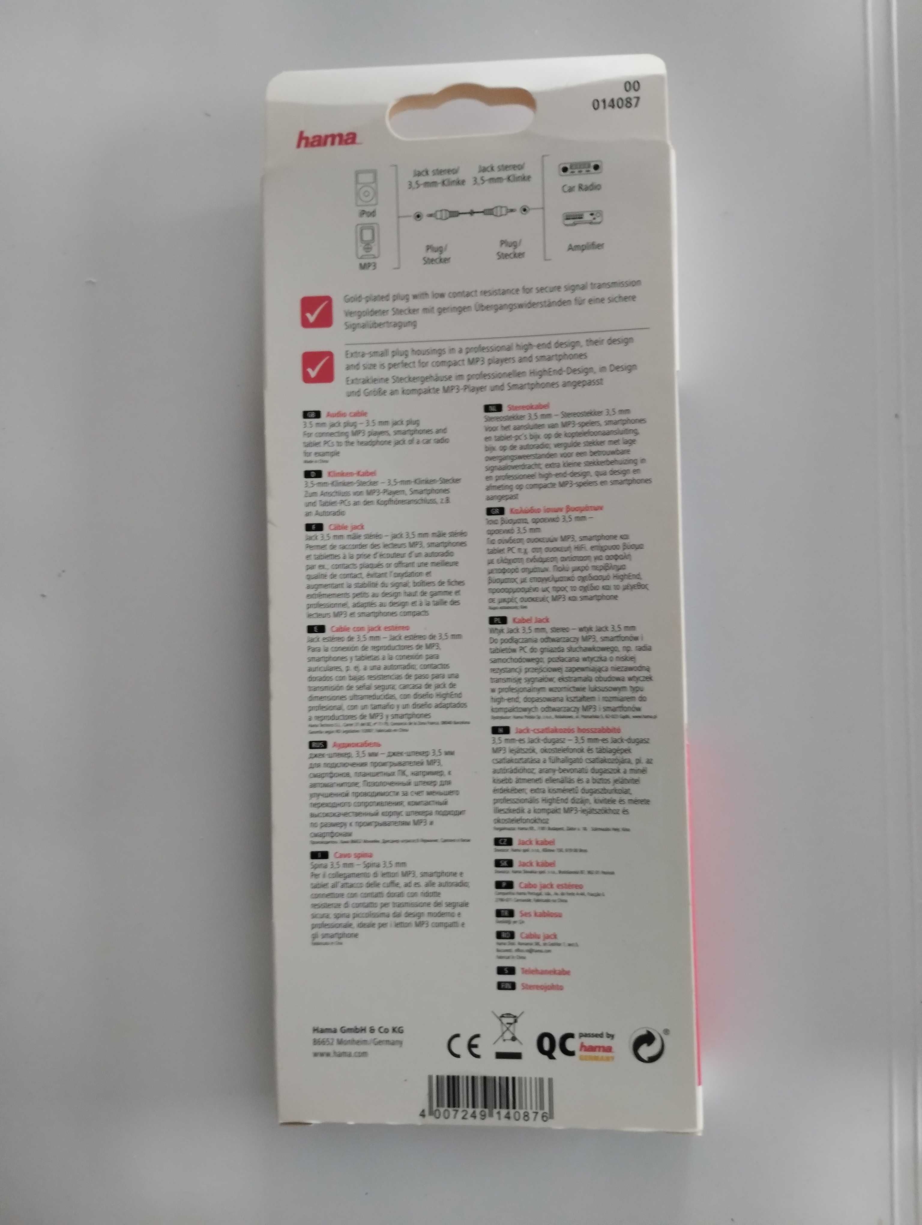 Kabel AUX audio typ Jack 3.5 mm EXTRA SLIM