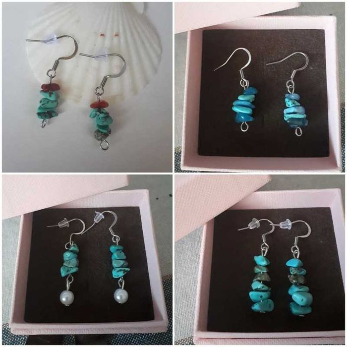 Kolczyki z kamieni w kolorze turkusu koral Handmade