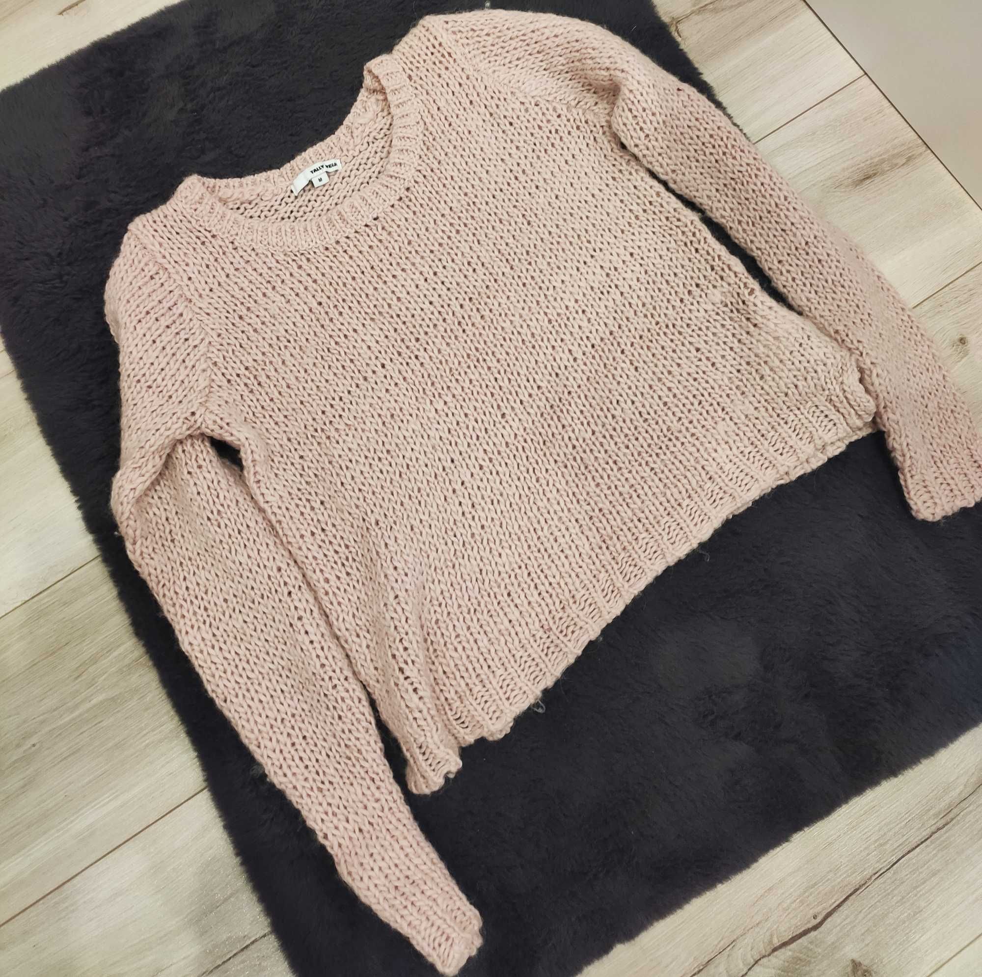 Tally Weijl r.M modny blogerski crop top sweterek wełniany pudrowy róż