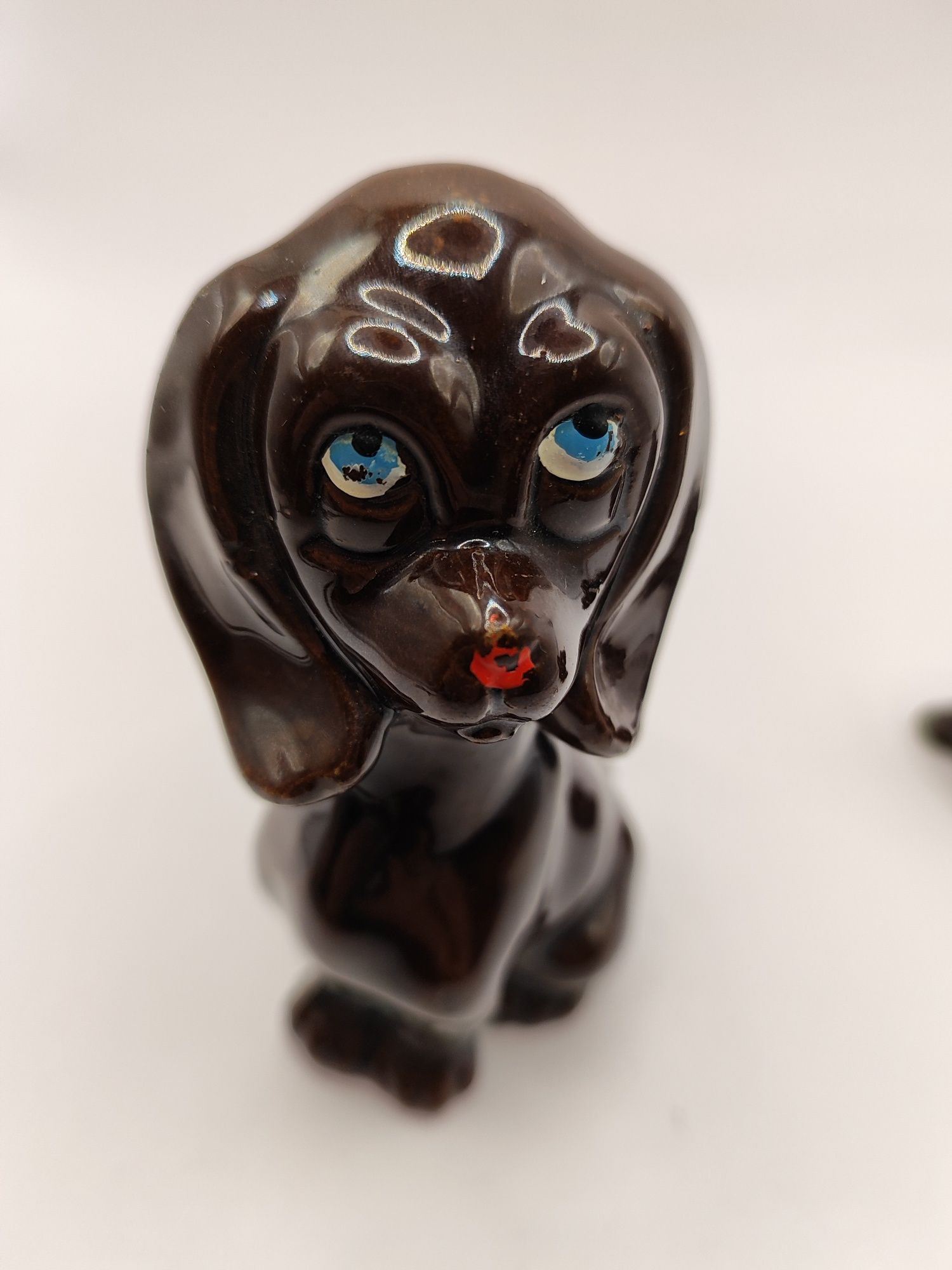 Ceramiczne figurki pies i szczenięta kolekcja brązowe pieski spaniel