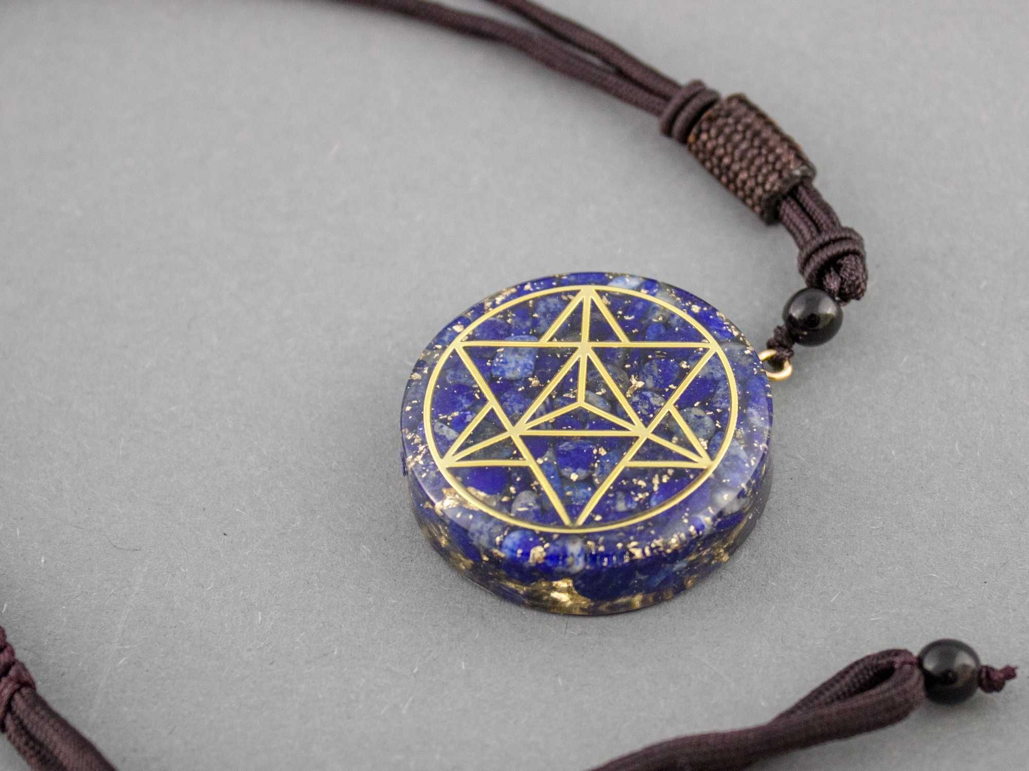 Piękny Naszyjnik Lazuryt Złota Folia Prezent Energia Lapis Lazuli
