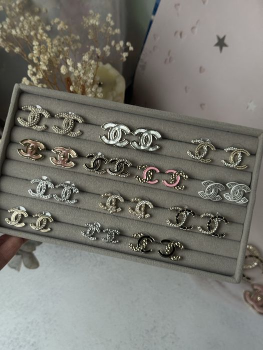 Сережки пусети Шанель, Chanel, стильна якісна біжутерія, нова колекція