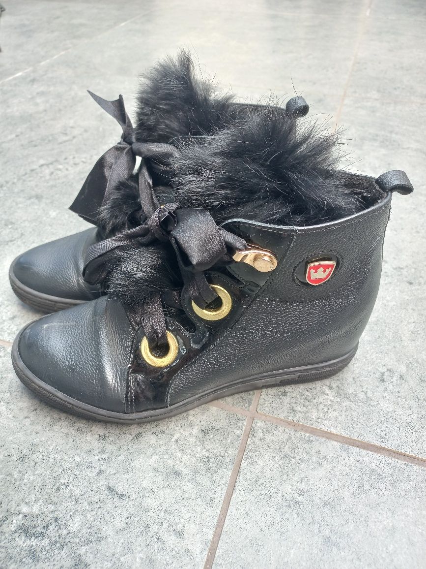 Buty R.Polanśki z futerkiem skórzane eleganckie r.36