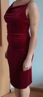 burgundowa bordowa czerwona welurowa sukienka rozmiar XS lub S