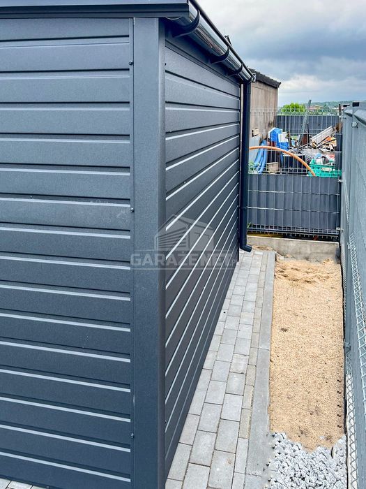 GARAŻ BLASZANY 4X6M - Brama Uchylna - Drzwi - Antracyt - Rynny TS765