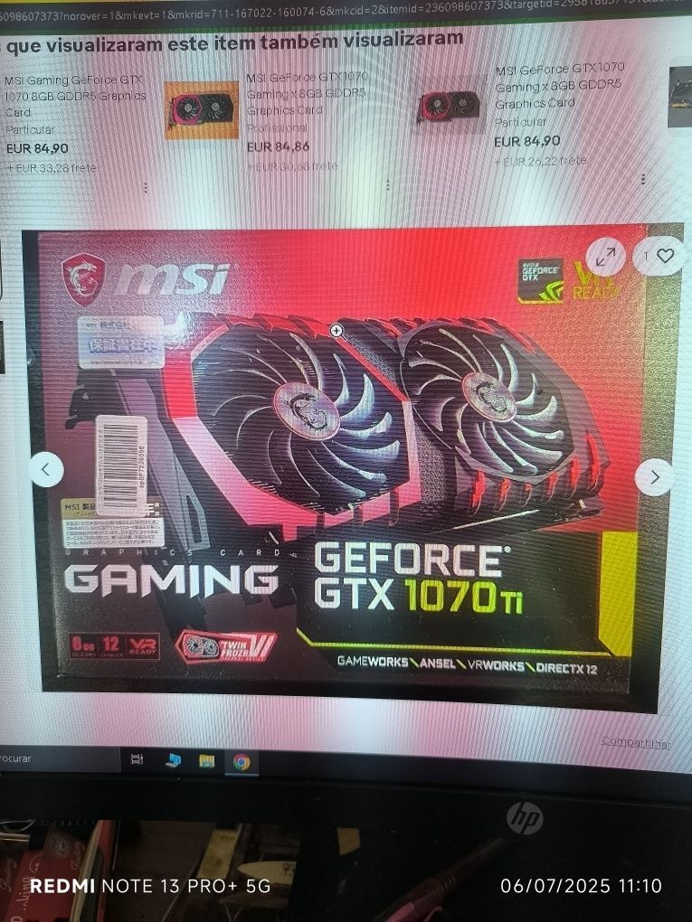 Placa gráfica msi NVIDIA geforce gtx 1070 ti