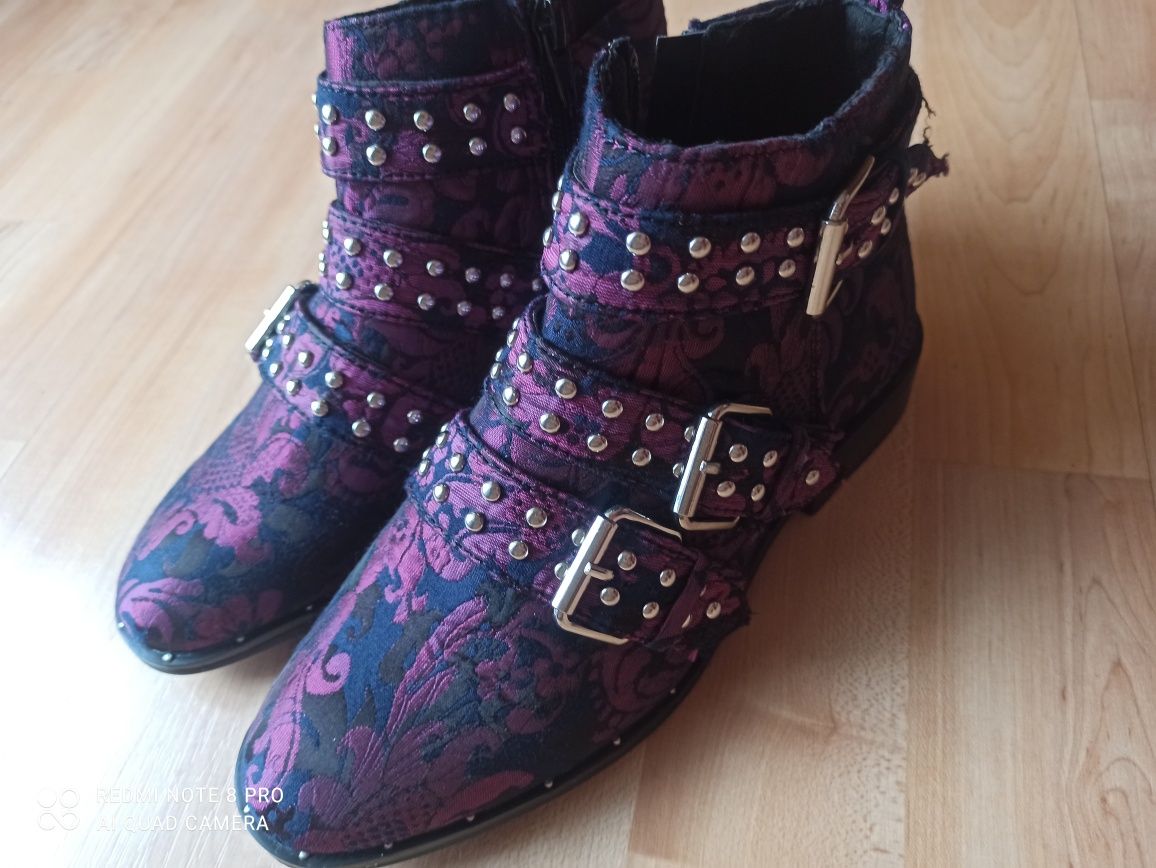 Hit sezonu- fioletowe botki PRIMARK w kwiaty rozmiar 36