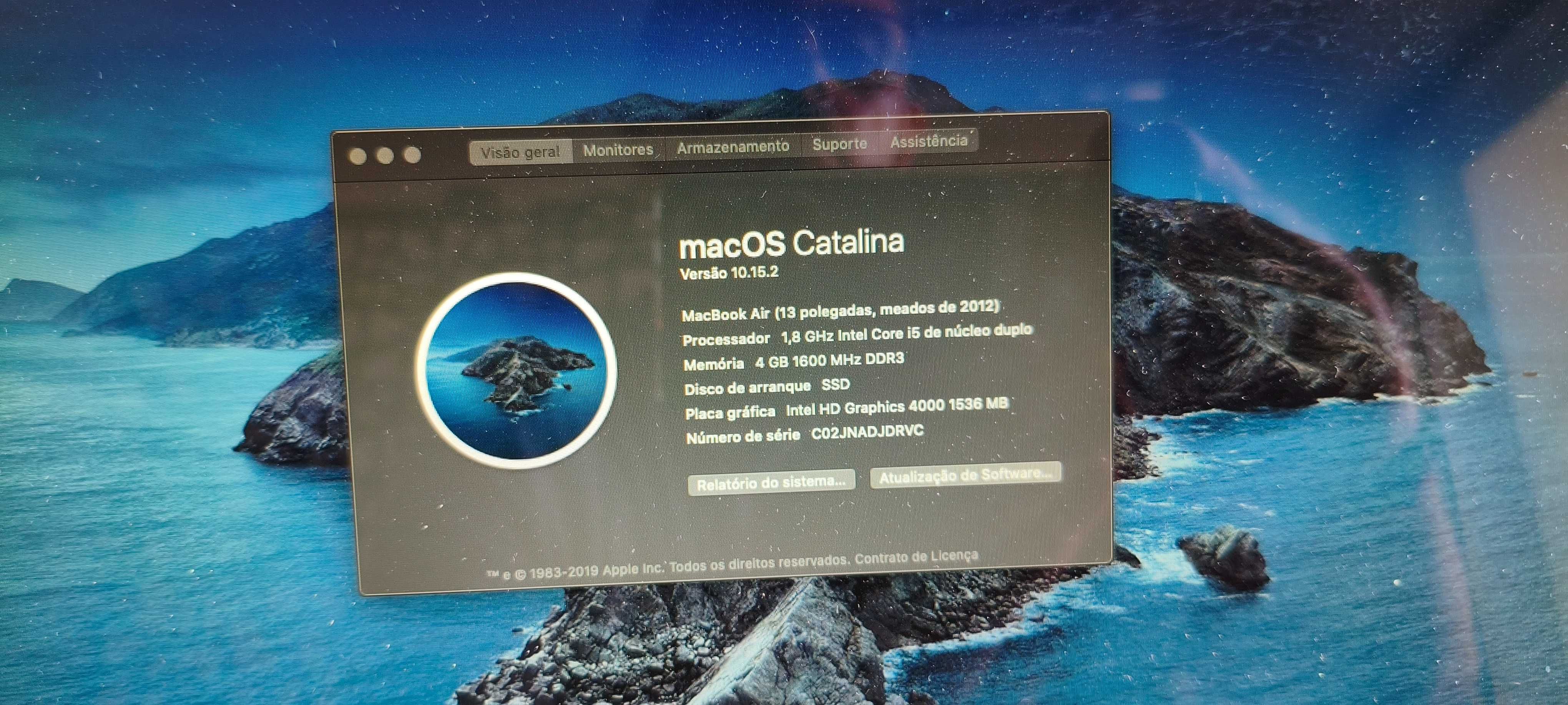 MacBook Air 13" – 2012 – i5 1.8 GHz – 4 GB RAM – SSD 128 GB – Catalina